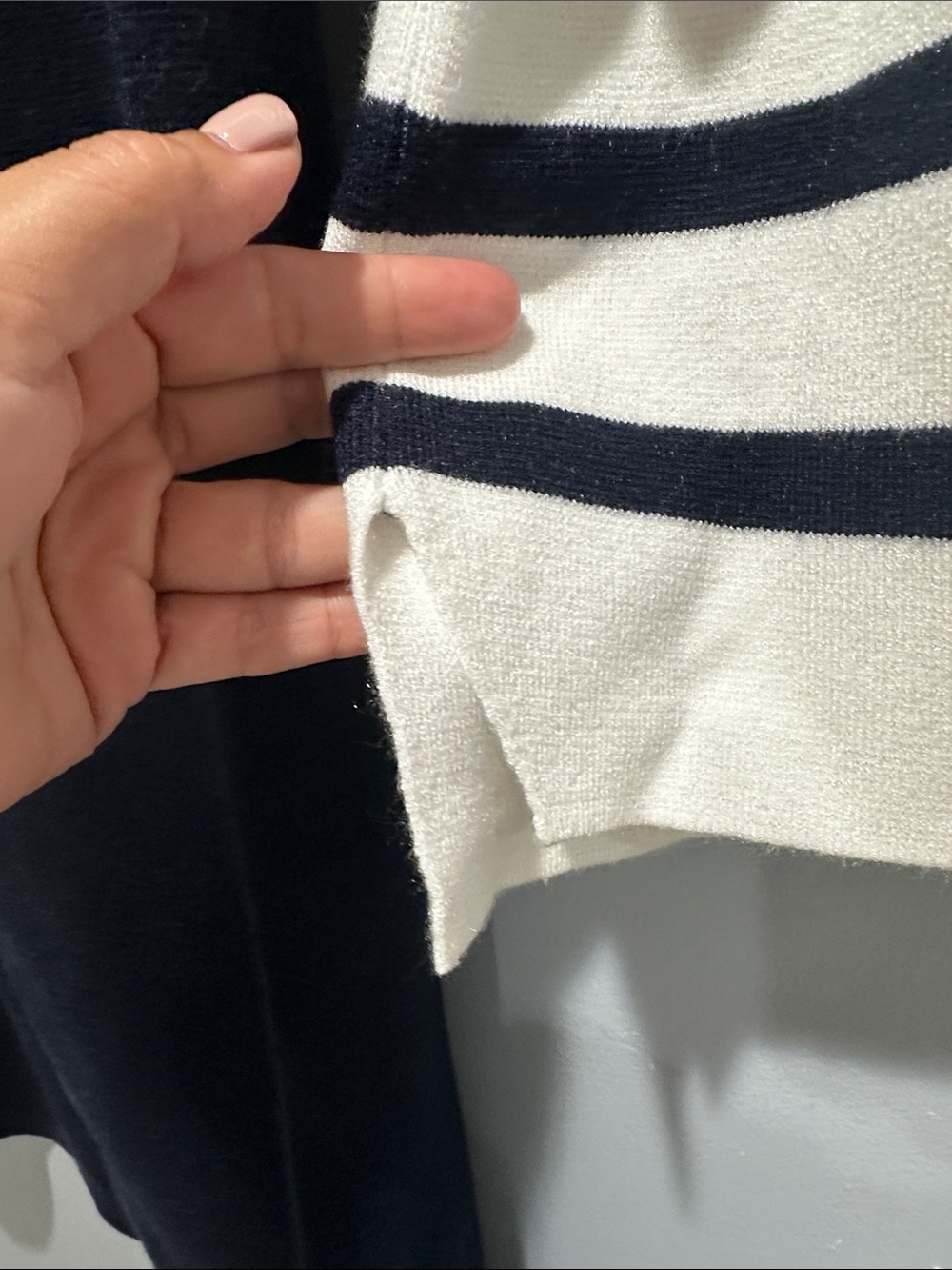 Sincerely Jules Navy Wide-Leg Pants with Cream & Navy Striped Top - Picture 5 of 8